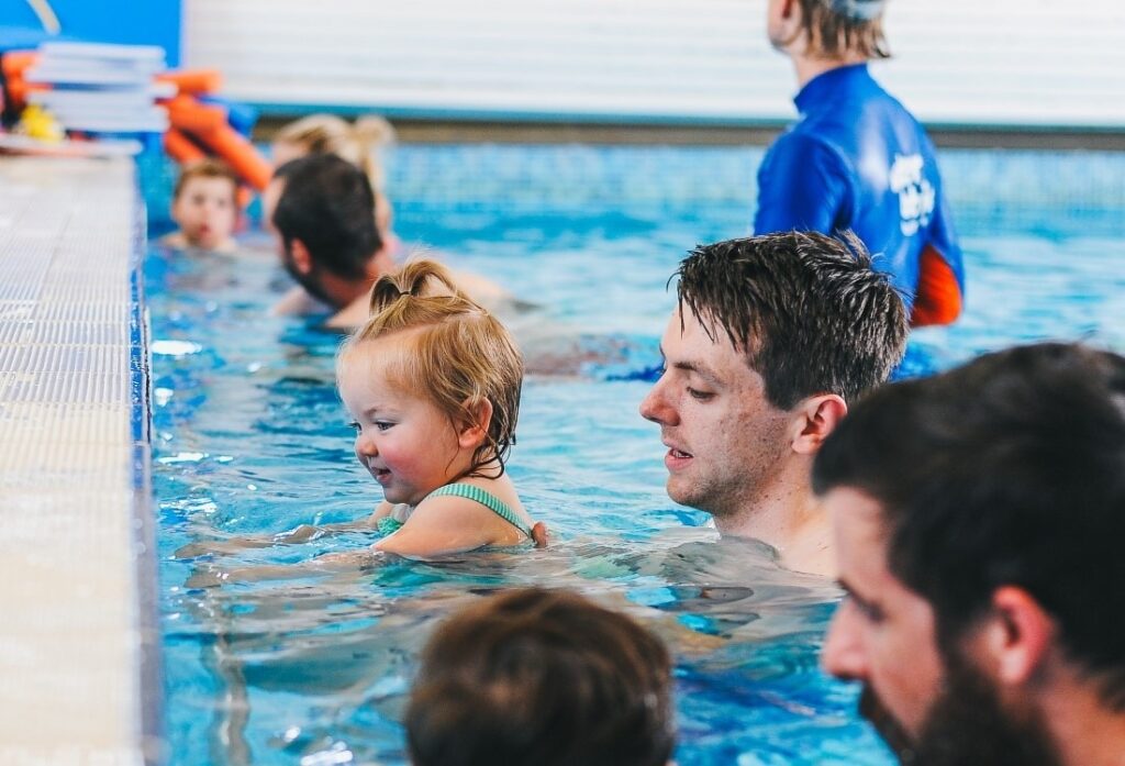 Swimming lessons are great for bonding time with parents.